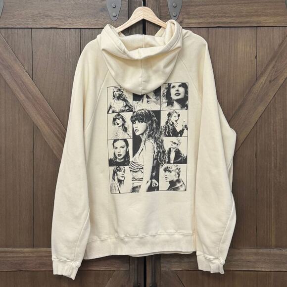 Taylor Swift Tops - Taylor Swift THE ERAS TOUR Beige Hoodie NEW size Large RARE Merch Black Logo
